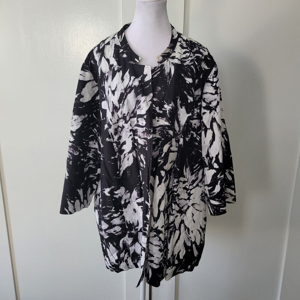 Catherines Womens Size 3X Lined Open Front Floral Blazer Linen Blend‎